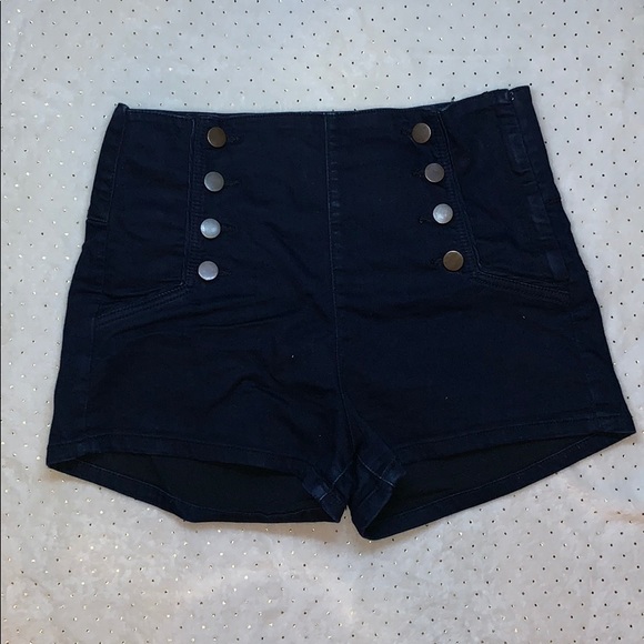 Navy High Waist Shorts - Picture 1 of 2